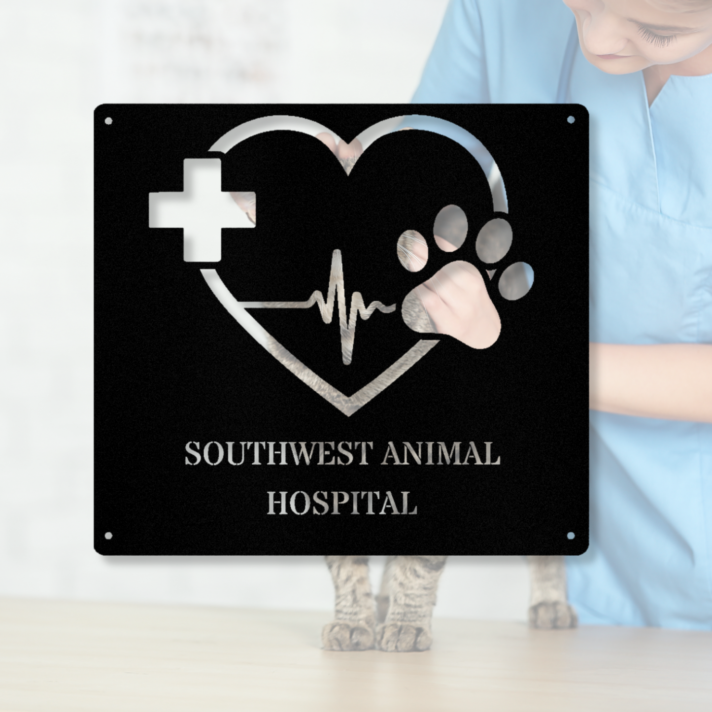 Customized Pet Clinic Metal Art Sign, Veterinary Office Metal Sign, Personalized Veterinarian Doctor Metal Sign,