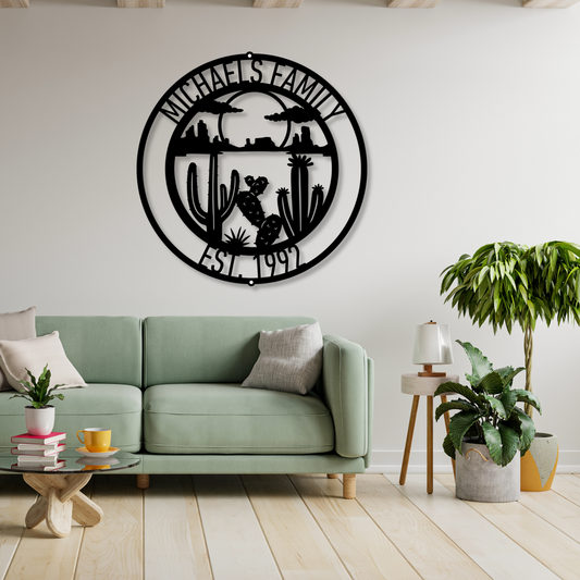 Custom Desert Metal Sign, Desert Metal Decor, Personalized Metal Art, Cacti Wall Hanging, Rustic Southwestern Home Decor Gift