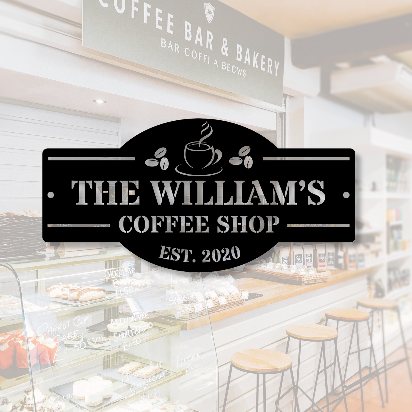 Personalized Family Coffee Bar Metal Sign,  Name Sign, Coffee Shop Sign