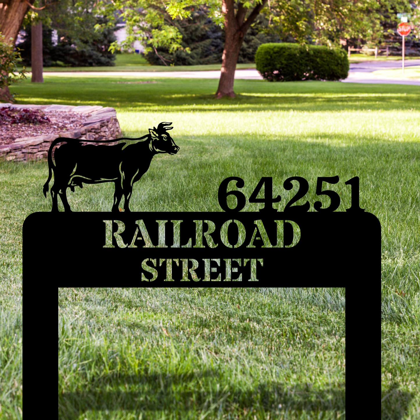 Custom Cow Metal Stake Sign, Farmhouse Address Sign, Rustic Home Decor, Personalized Ranch Sign, Farm Address Sign, Cattle Themed Art