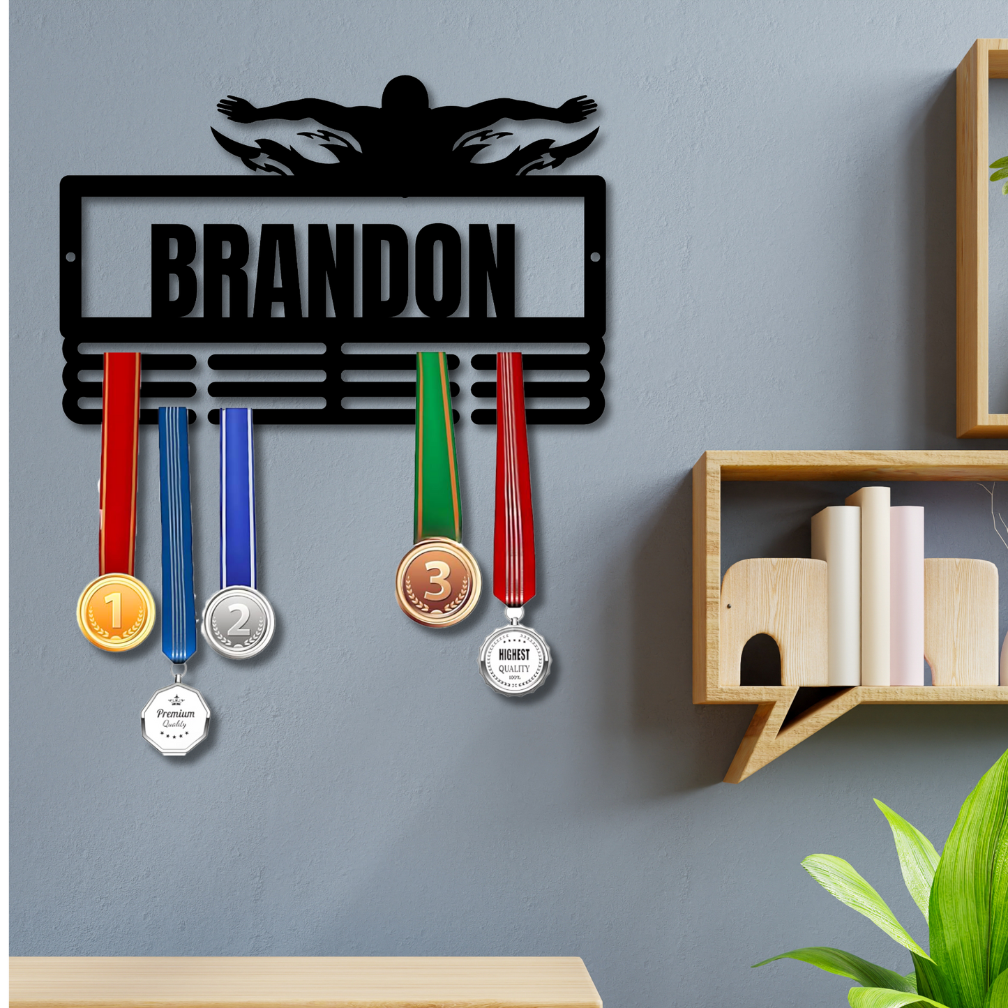 Personalized Swimming Medal Hanger, Swim Medal Display, Medal Holder, Custom Awards Rack, Gift for Swimmers, Sports Organization Rack