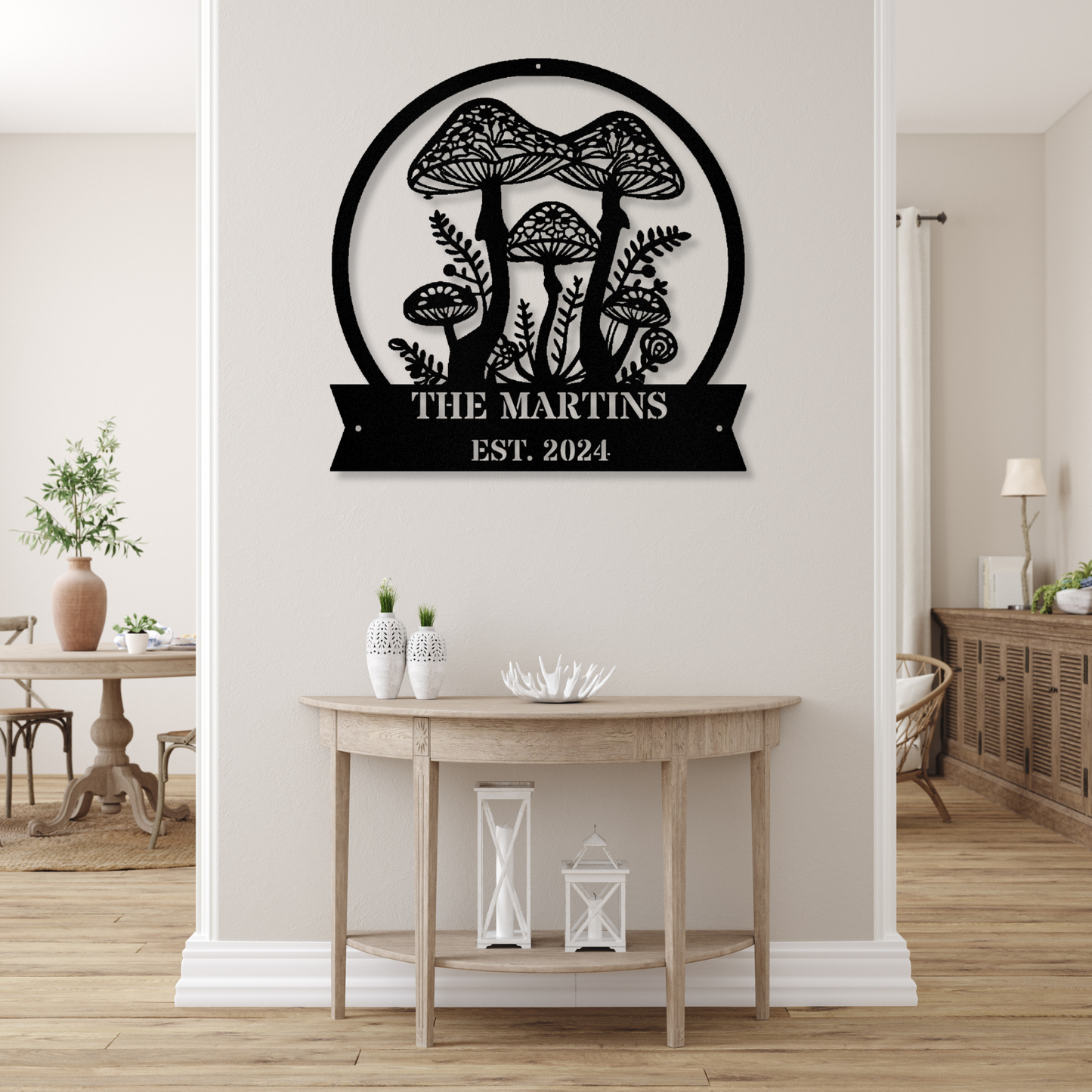 Personalized Mushroom Metal Wall Sign, Custom Name Wall art Decor, Last Name Decor, Mushroom Themed Wall Art, Living room Decor, Large Wall Metal Art