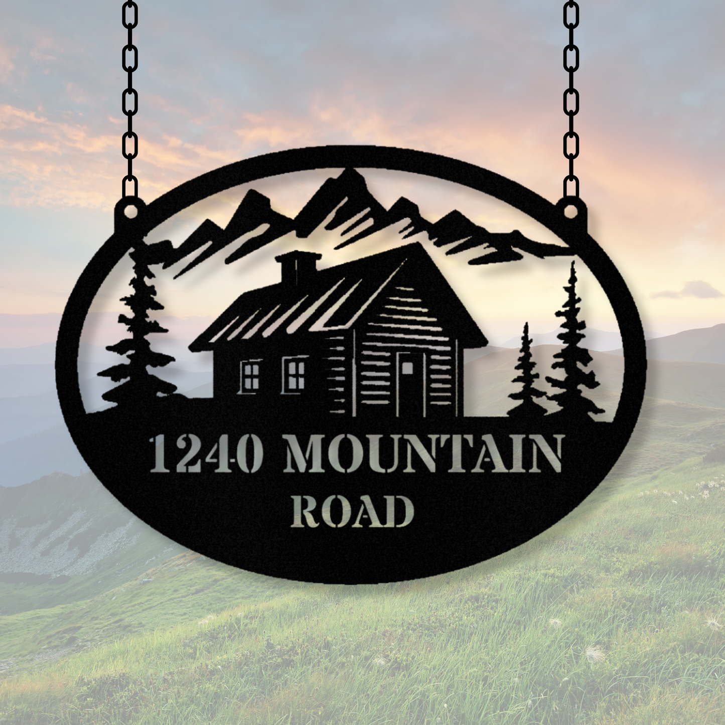 Custom Mountain Cabin Metal Sign, Personalized Cabin Address Sign, Rustic Cabin Decor, Mountain Retreat Gift, Custom Cottage Sign