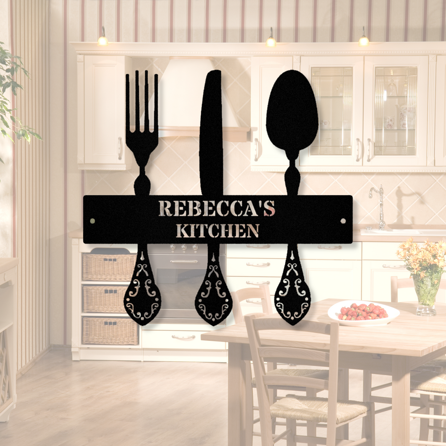 Custom Kitchen Metal Sign, Knife Spoon Fork Art, Mother's Day Gift, Personalized Decor, Female Kitchen Accent, Rustic Farmhouse Sign