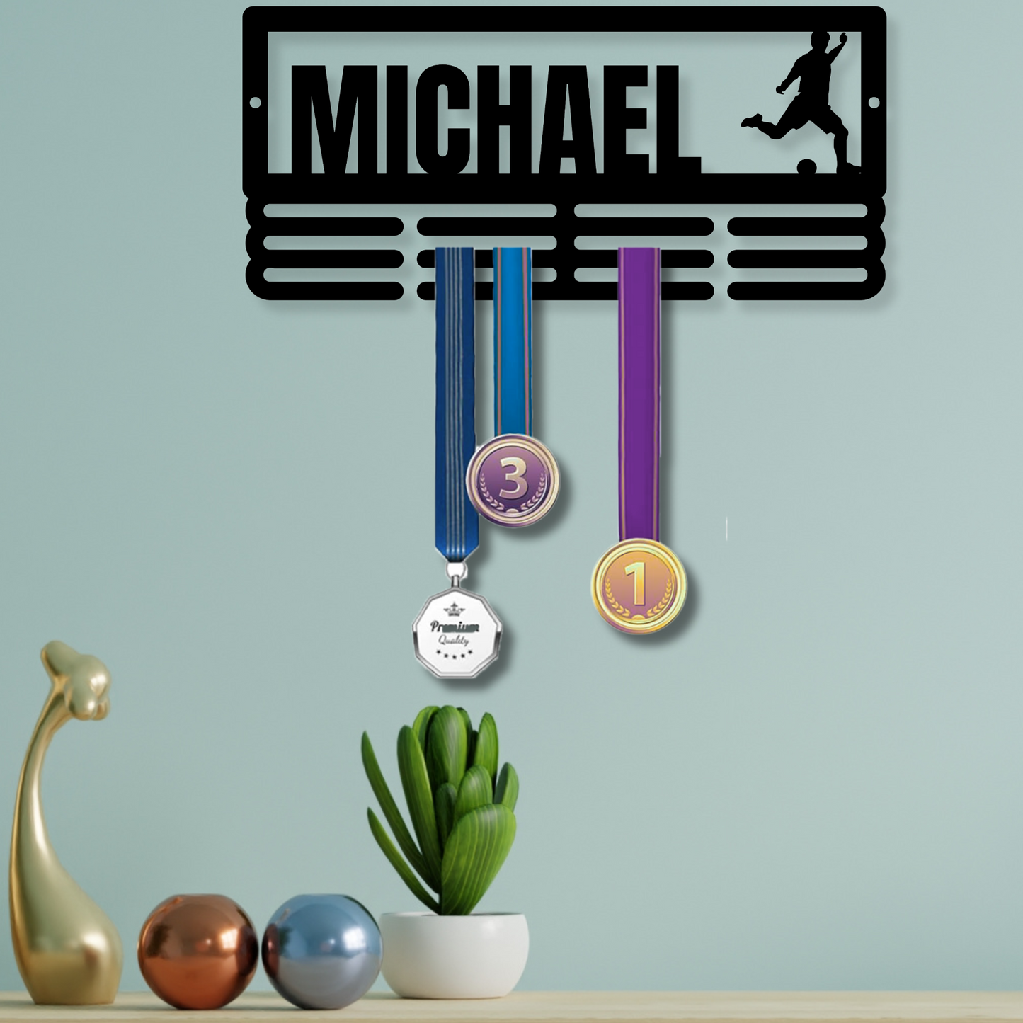 Personalised Soccer Medal Hanger Metal Sign, Soccer Player Gifts