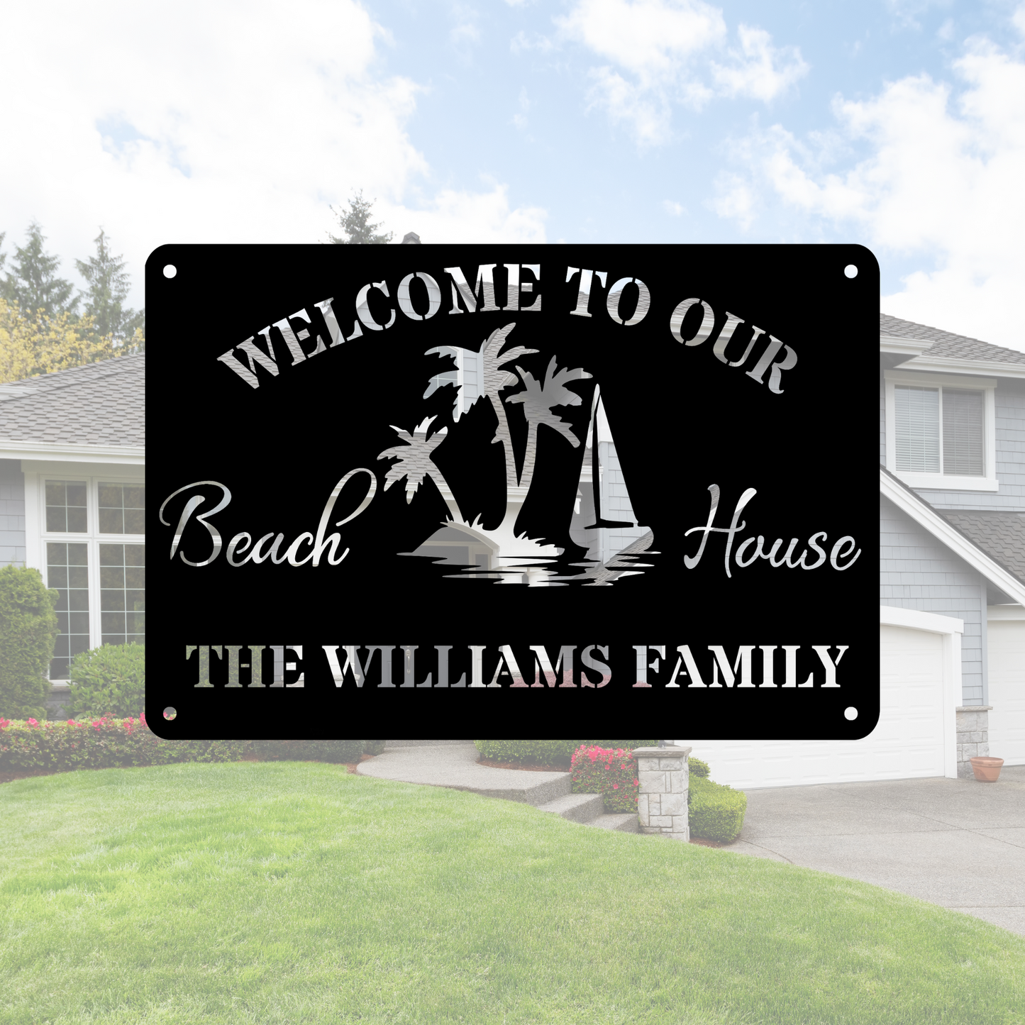 Custom Beach House Metal Sign, Nautical Decor, Lake House Decor, Welcome Sign, Family Name Sign, Metal Coastal Decor, Beach House Wall Sign