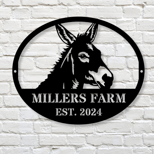Custom Donkey Metal Wall Sign, Farmhouse Decor, Rustic Donkey Wall Art, Farmhouse Wall Decor, Animal Metal Wall Sign, Customizable Sign