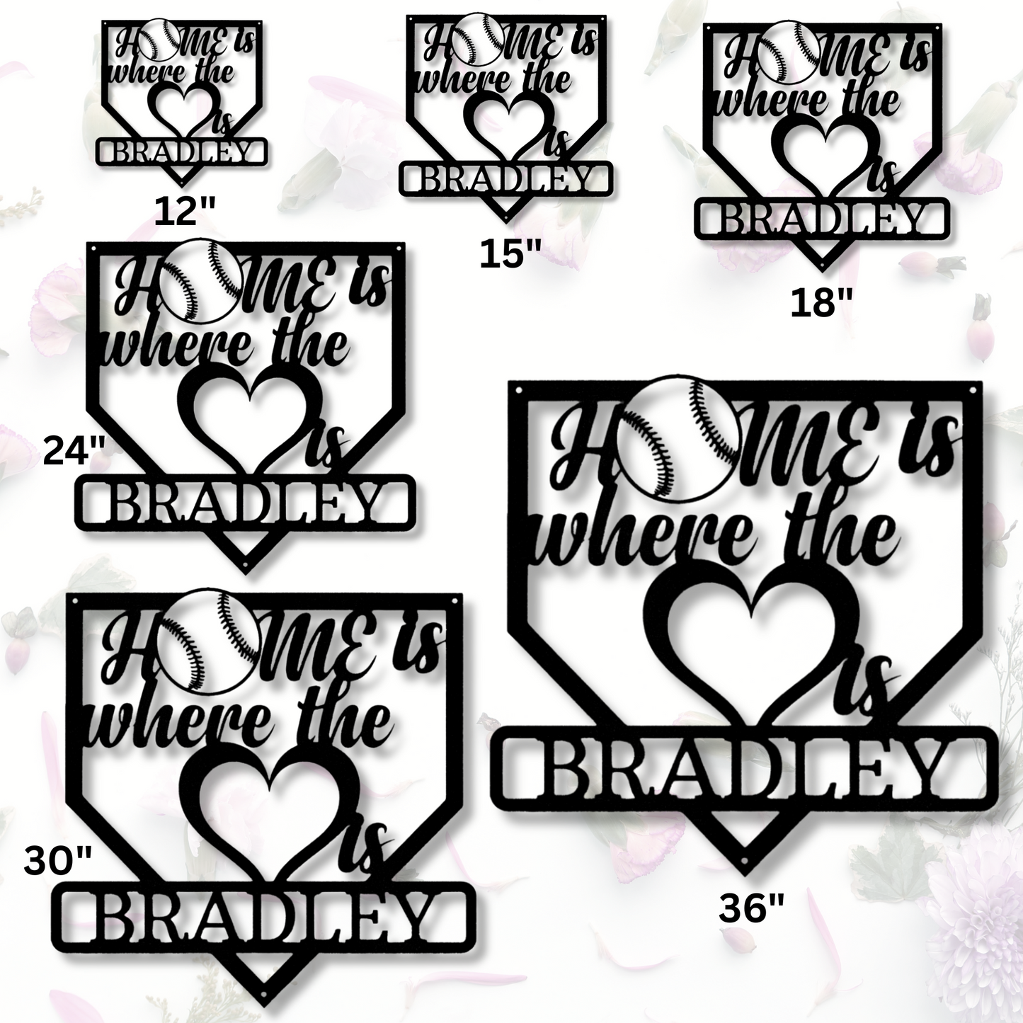 Personalized Home Plate Metal Sign, Heart Name Baseball Metal Sign, Customized Family Name Sign, Kids Room Wall Decor