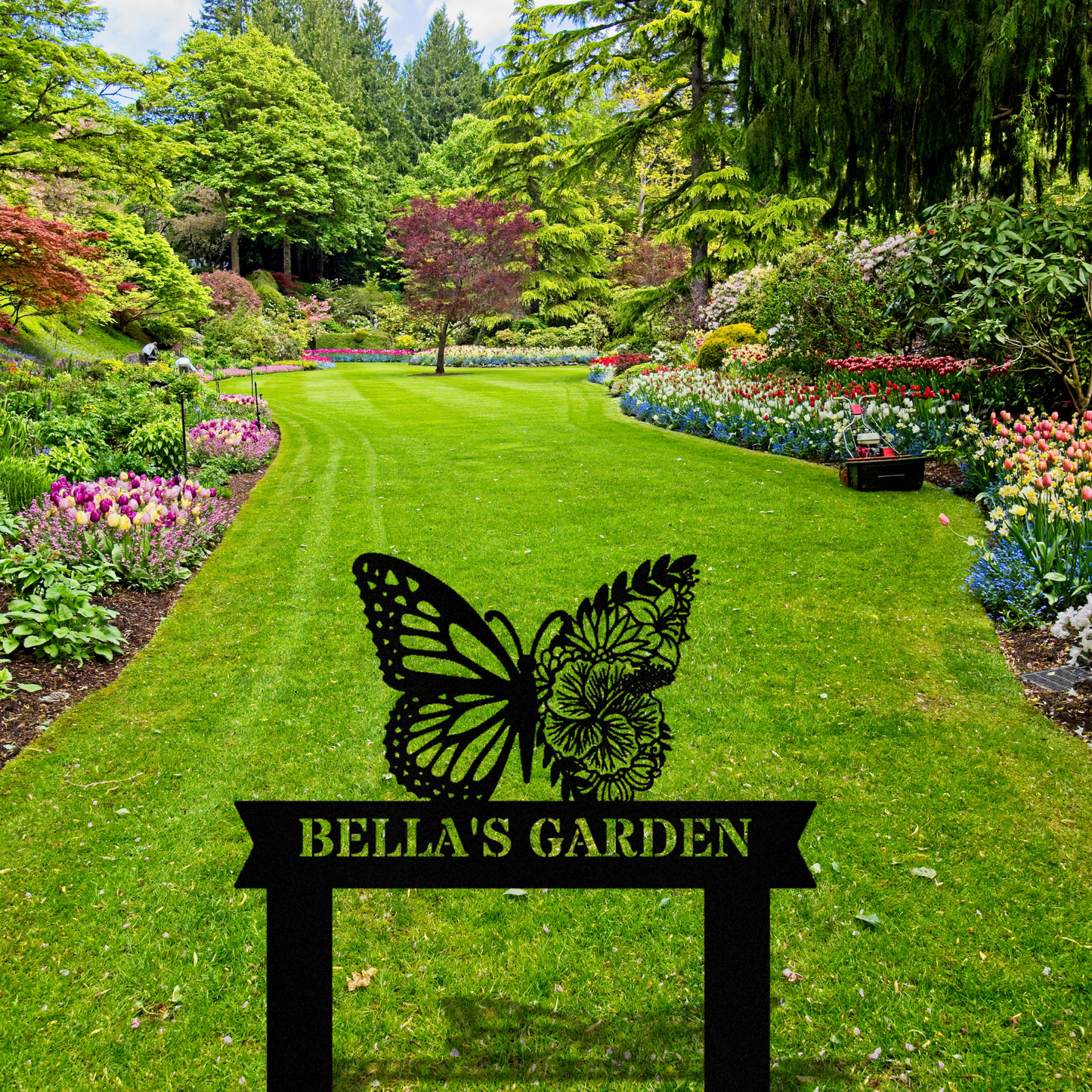 Butterfly Flower Garden Metal Stake Sign, Large Garden Stake Sign, Garden Decor Stake Sign