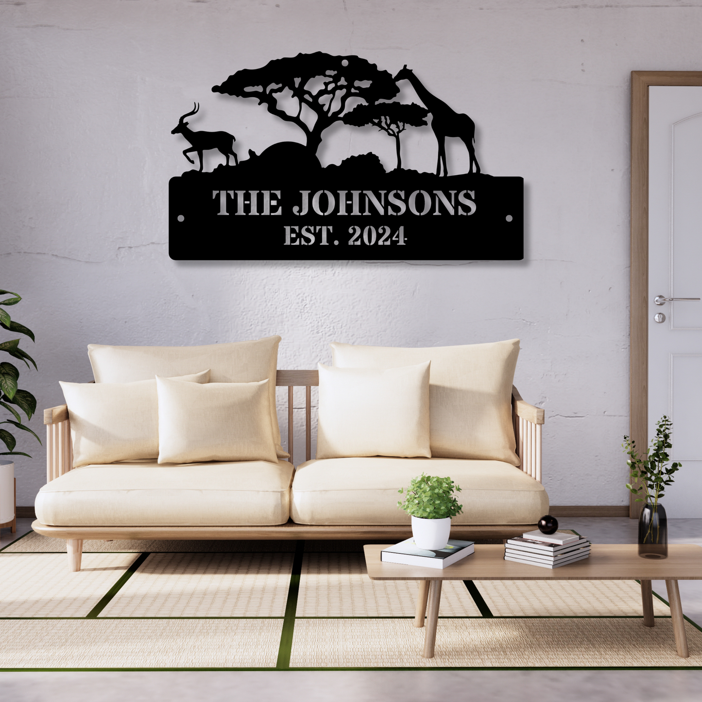 Giraffe Metal Sign, Custom Giraffe Tree Metal Sign, Animal Wall Art, Personalized Giraffe Decor, Jungle Theme Metal Sign