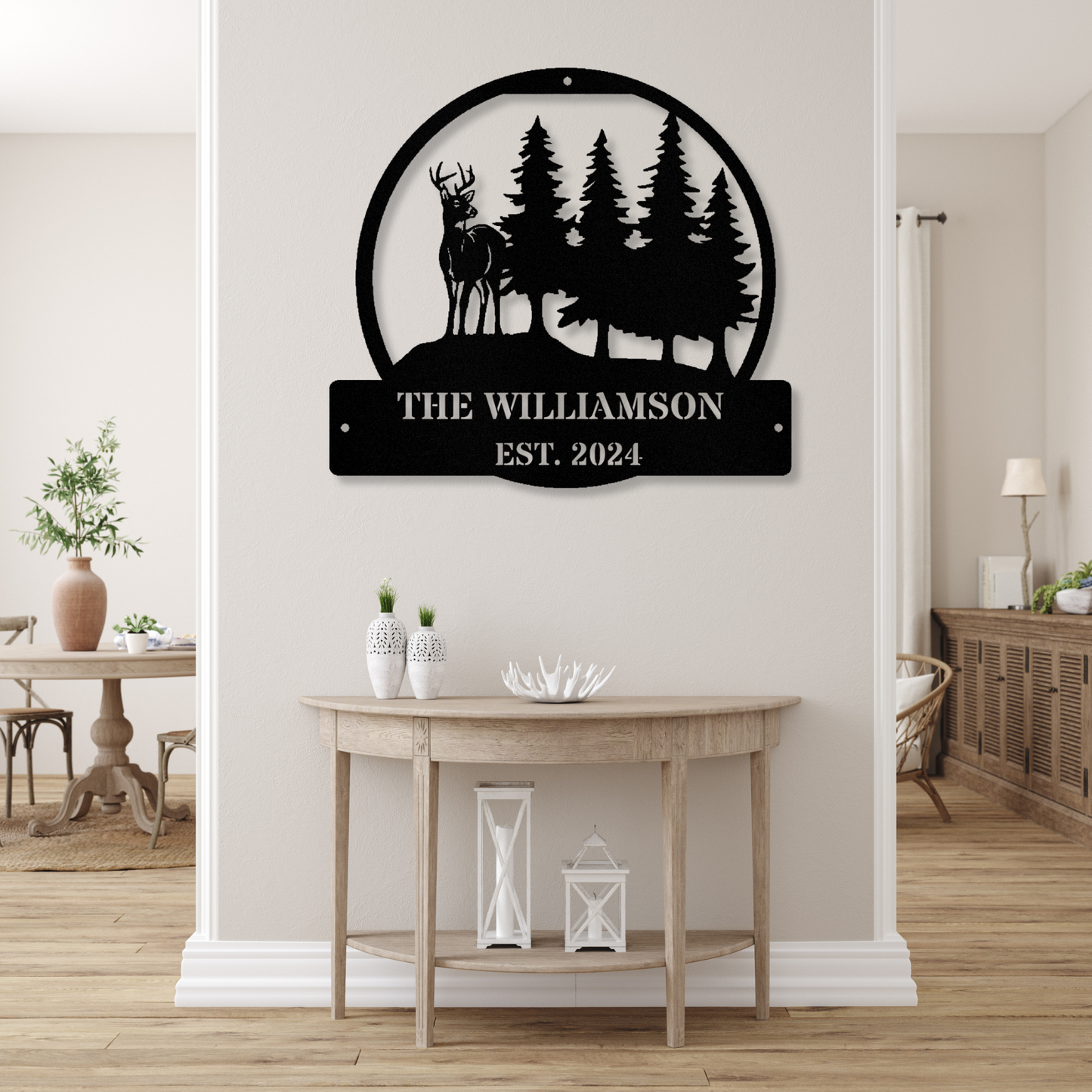 Custom Deer Metal Sign, Cabin Wall Metal Decor, Deer Hunter Gift, Deer Woods Metal Art, Housewarming Gift, Wedding Gift, EST. Name Sign