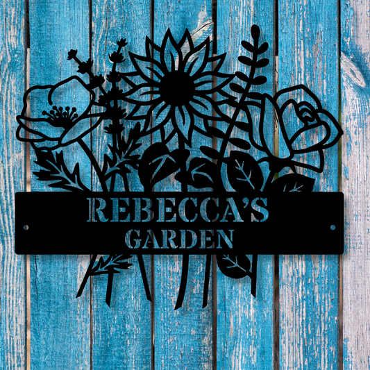 Custom Garden Metal Sign, Personalized Floral Metal Art, Outdoor Yard Decor, Customizable Wall Decoration, Rustic Garden Sign