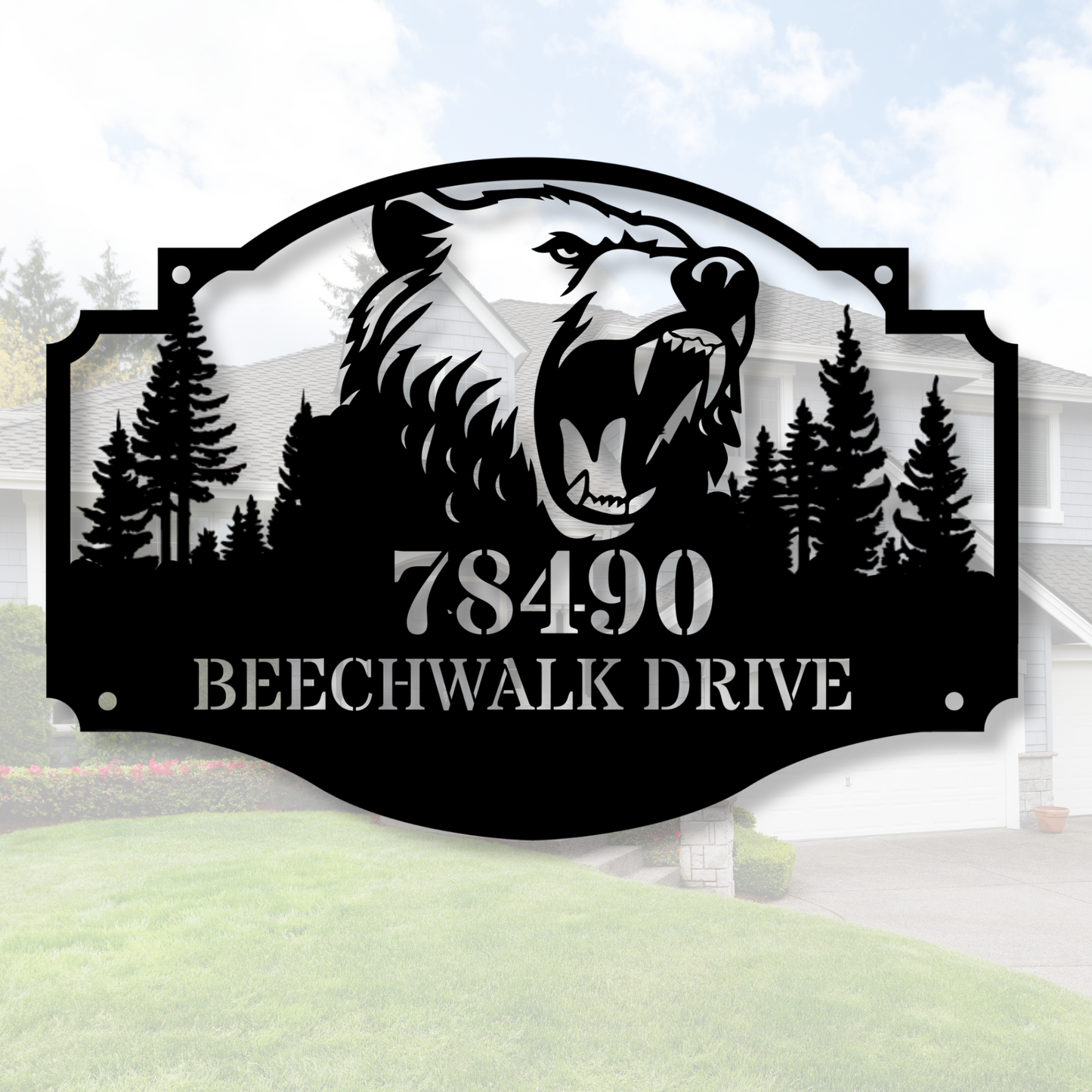 Custom Metal Bear Cabin Sign, Bears In Woods Address Sign, Custom Family Name Sign Bear Metal Sign, Bear Decor, Gift for Dad Yard Sign