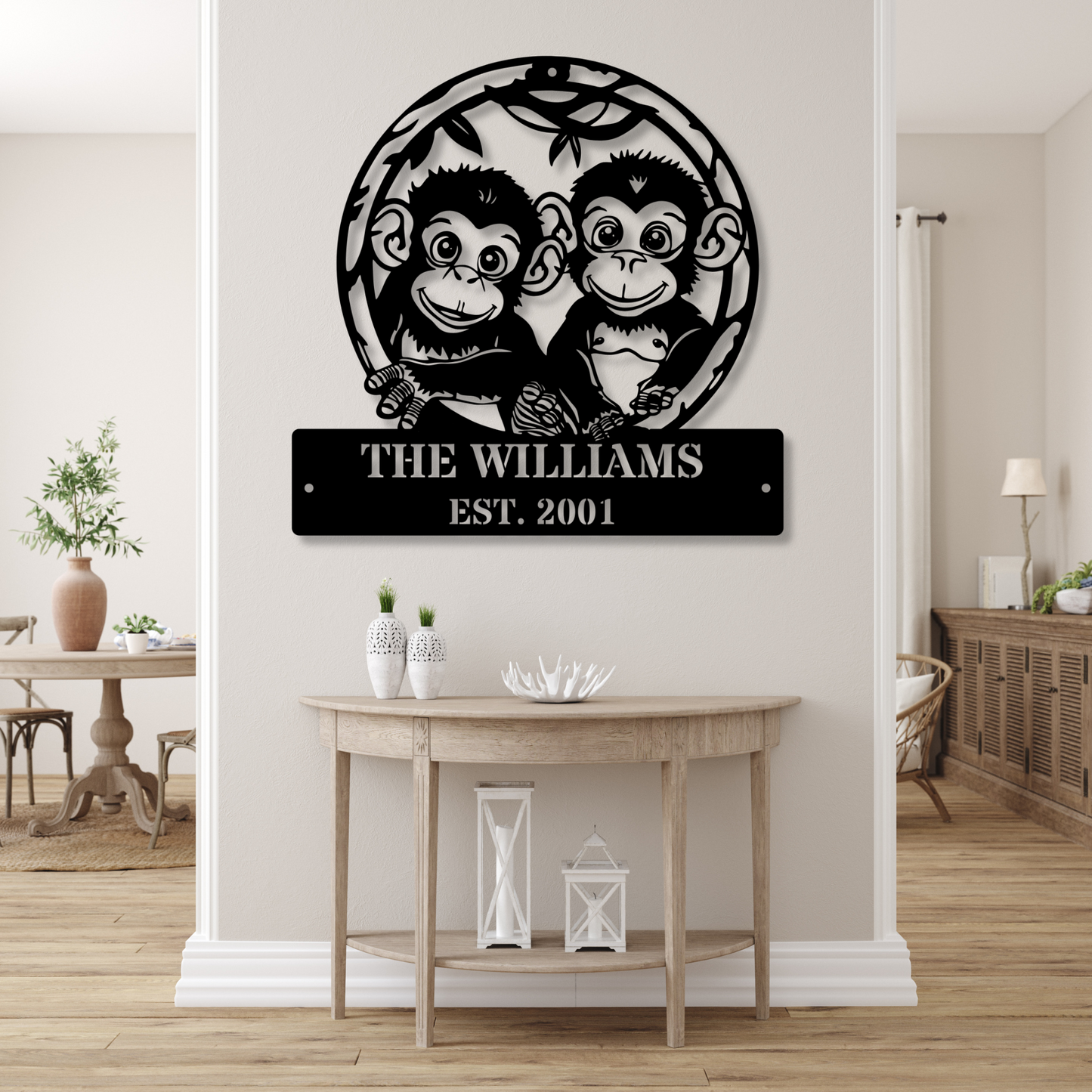 Custom Metal Monkey Sign, Personalized Family Name, Monkey Family Sign, Jungle Theme Decor, Personalized Home Decor, Animal Theme Gifts