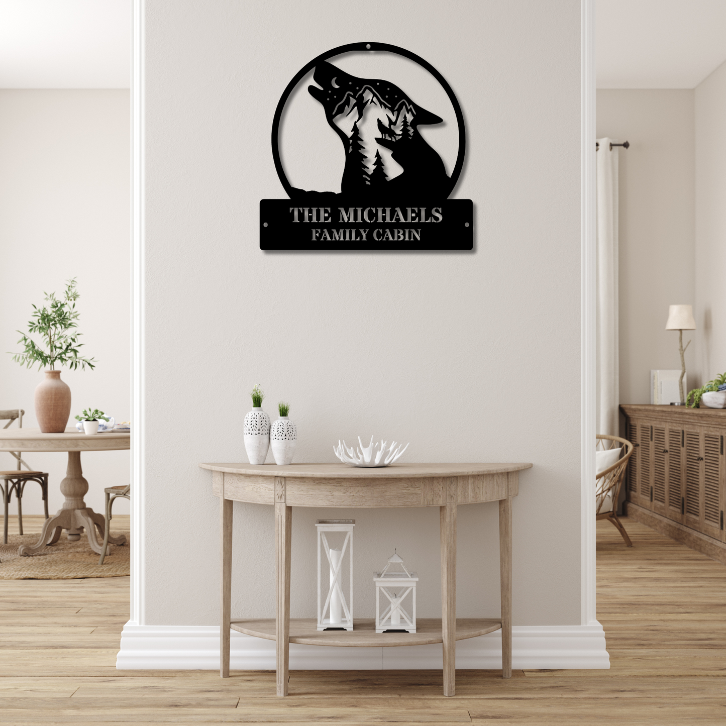 Custom Howling Wolf Metal Sign, Personalized Last Name Sign, Wolf Decor Gift, Rustic Metal Art, Nature Inspired Wall Art, Mancave Sign Decor