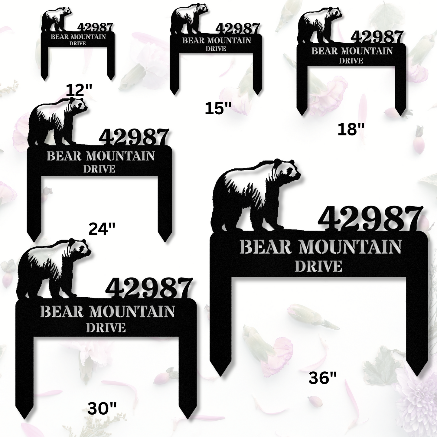 Personalized Bear Address Stake Metal Sign, Horizantal Address Signage, Custom Bear Metal Sign, Home Address Sign, Front Yard Bear Stake Sign
