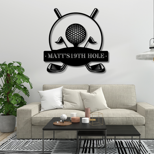 Custom Golf 19th Hole Metal Sign, Personalized Golf Gift, Golfer Man Cave Decor, 19th Hole Wall Art, Unique Golf Sign