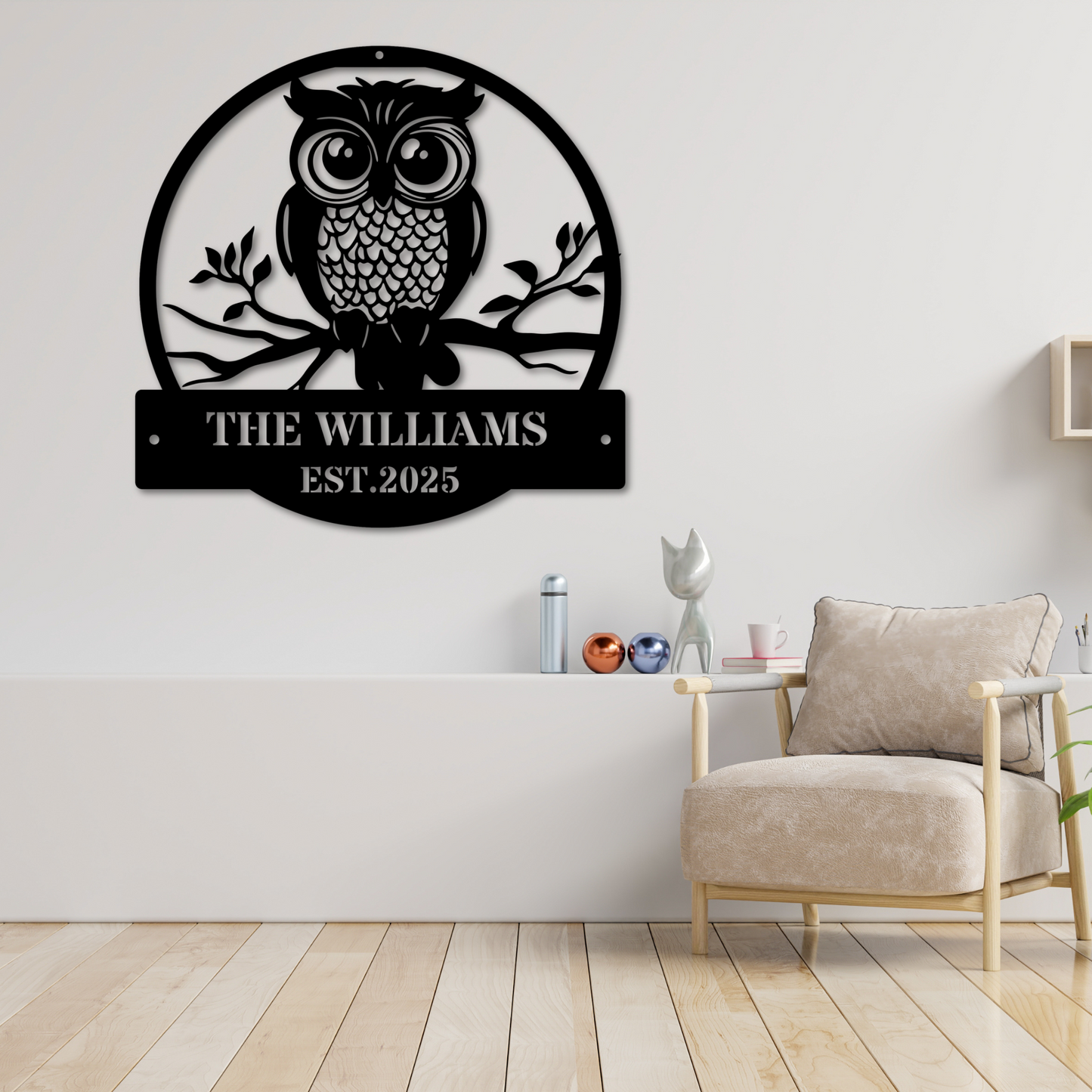 Custom Family Metal Sign, Personalized Owl Theme Wall Decor