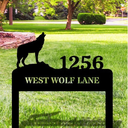 Personalized Wolf Address Metal Stake, Horizontal Address Sign, Address Signage, House Address, Metal House Number Stake, Customized Address