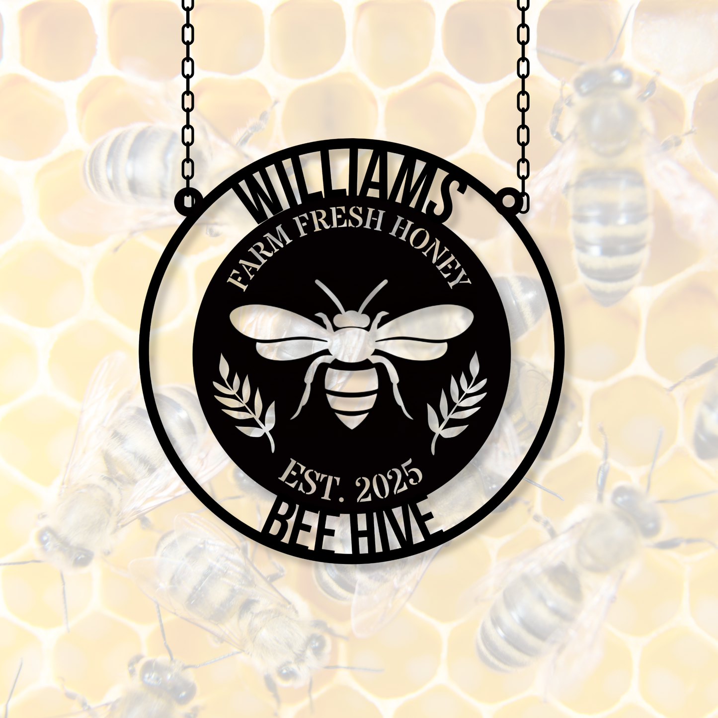 Custom Honey Bee Metal Sign, Custom Bee Hive Wall Art Decor, Welcome Bee Farm Sign, Custom Garden Sign, Gift for Gardener Bee Keeper