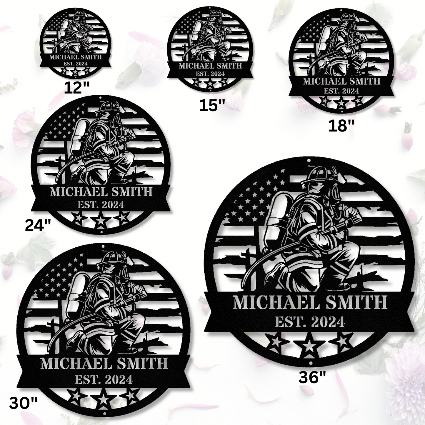 Perconalized Firefighter Metal Sign, Last Name Firefighter Gift, Husband Father's Day Gifts, Patriotic American Flag Firefighter Sign