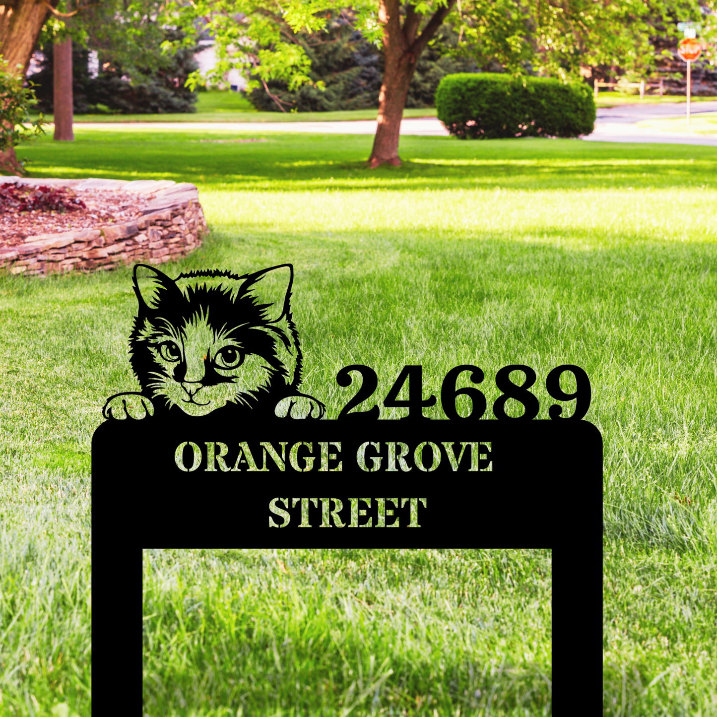 Peeking Cat Metal Address Stake Sign, Cat Address Sign, Horizontal Address Sign, Pet Lover Address Sign, House Number Address Signage, Cat Mom Sign