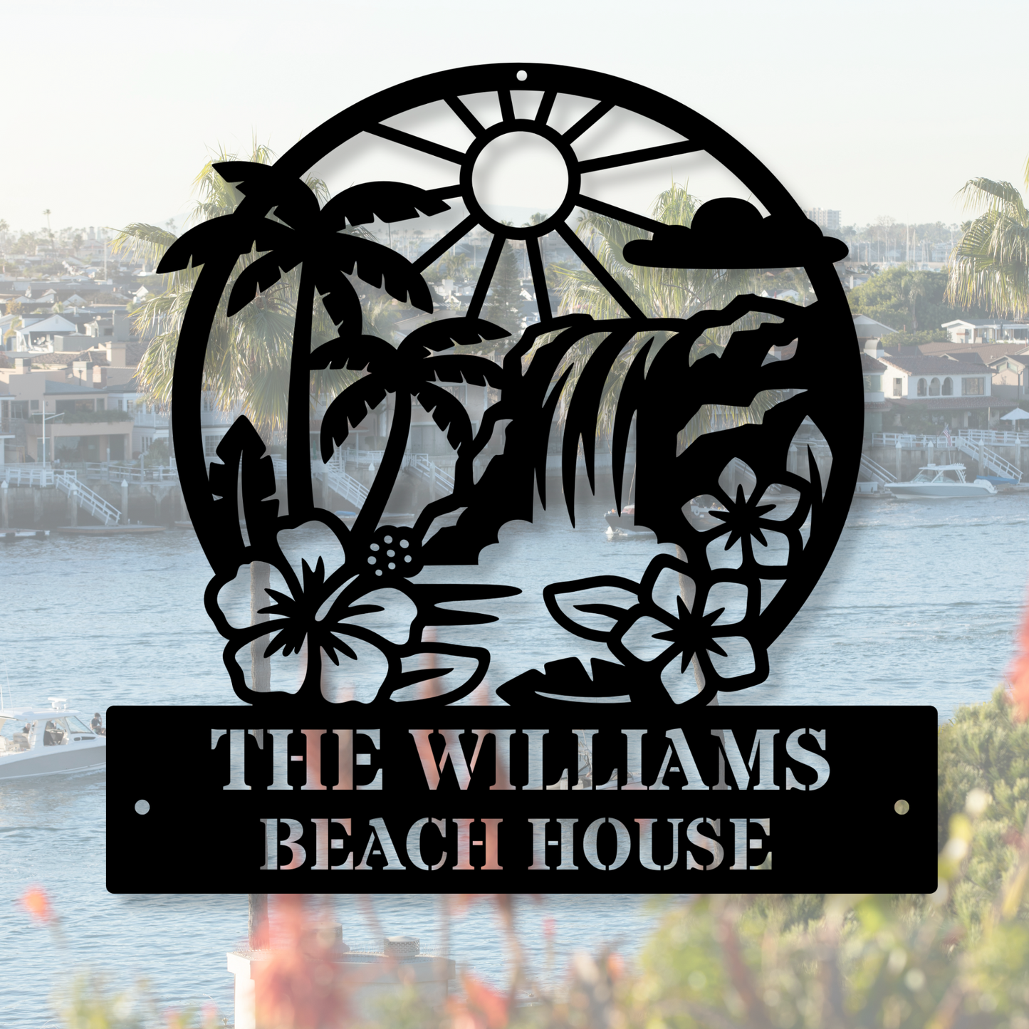 Personalized Beach House Metal Wall Sign, Waterfalls Metal Sign