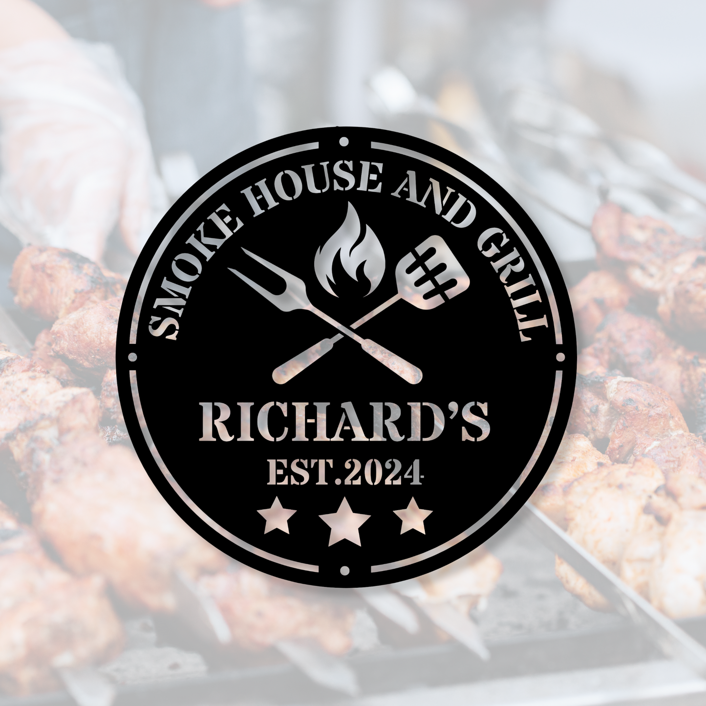 Personalized Metal Grill Sign - Metal Grill Sign - Metal BBQ Smoker and Grill Sign - Grilling Gift for Dad, Grandpa, Barbeque Sign