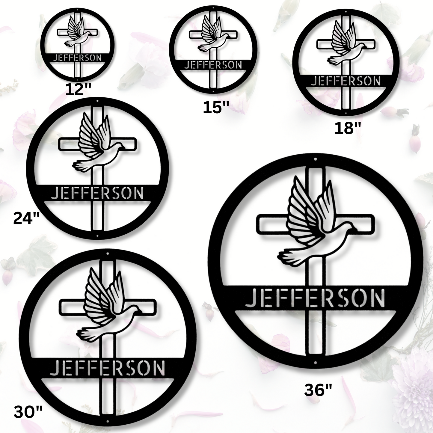 Custom Dove and Cross Metal Art Sign, Personalized Metal Sign With A Cross And A Dove, Housewarming Gift For A Christian Family, Family Name Wall Art , X-mas Gift For Mom.