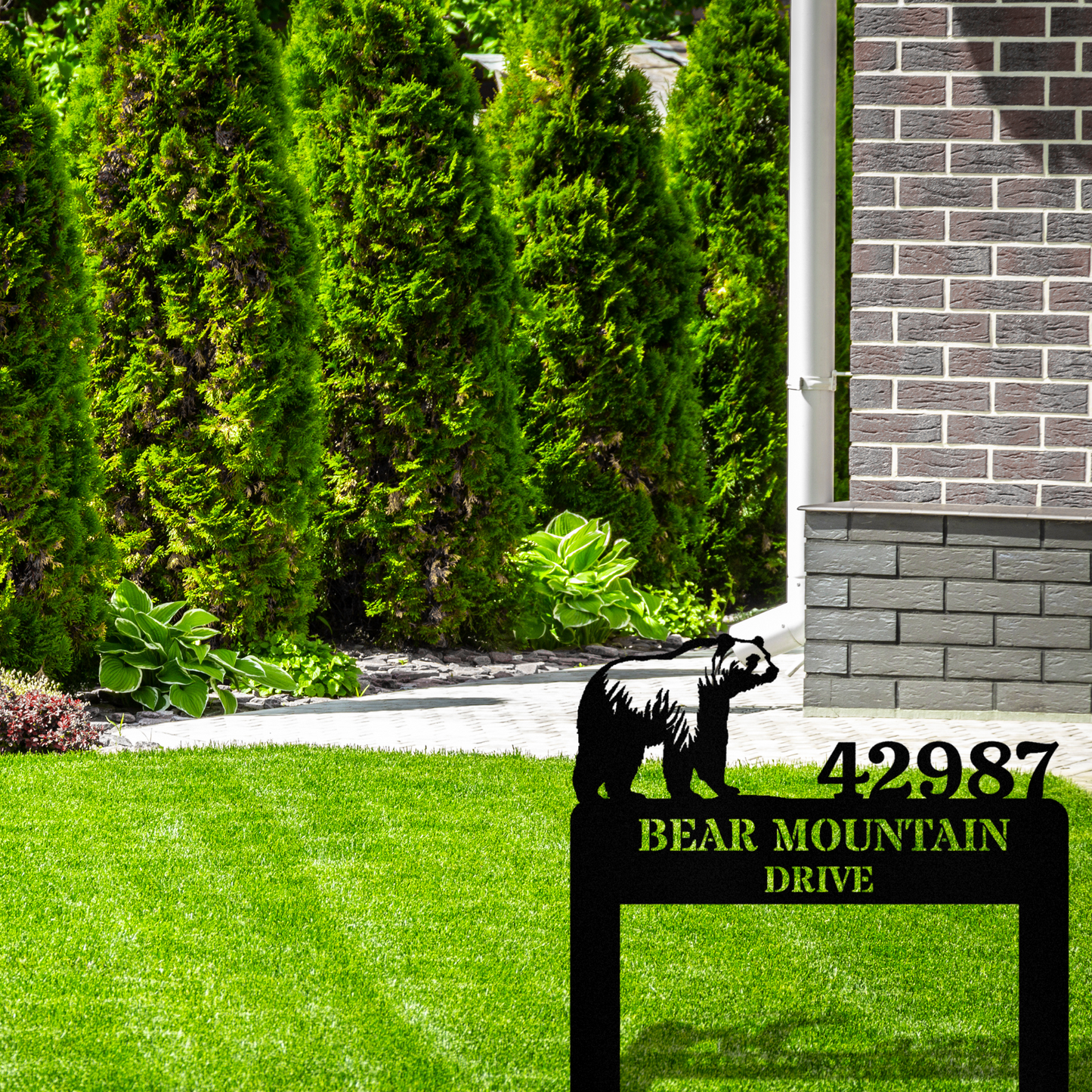 Personalized Bear Address Stake Metal Sign, Horizantal Address Signage, Custom Bear Metal Sign, Home Address Sign, Front Yard Bear Stake Sign