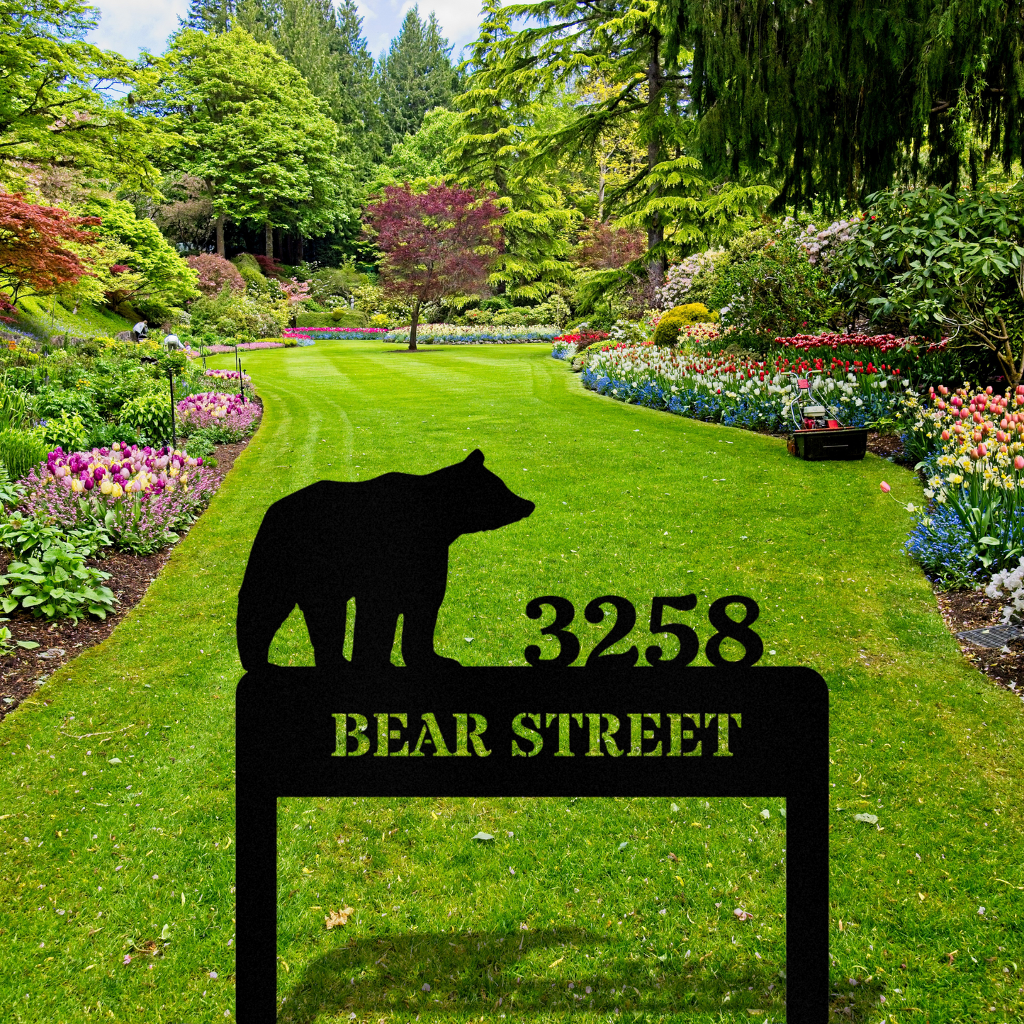 Personalized Bear Address Stake, Customized Metal Address, Horizontal Address Sign, Address Signage, House Address, Metal House Number Stake