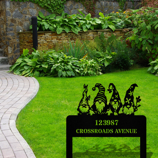 Personalized Gnome Address Metal Stake, House Number Sign, House Address Plaque, Wedding Gift, Address Signage, Gnome Outdoor Decor