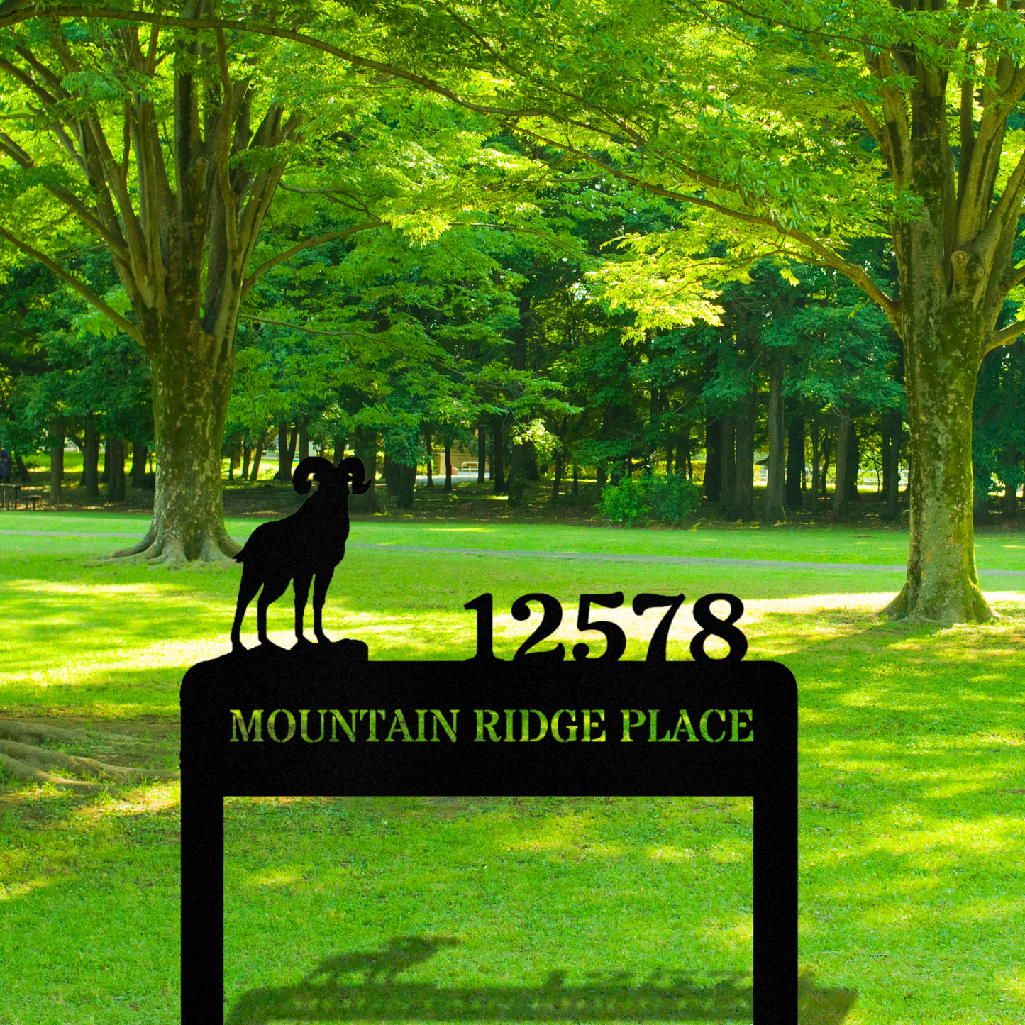 Personalized Bighorn Goat Address Stake, Metal Sign, Wilderness Address Sign, Housewarming Gift, Horizontal Address Plaque, Address Signage