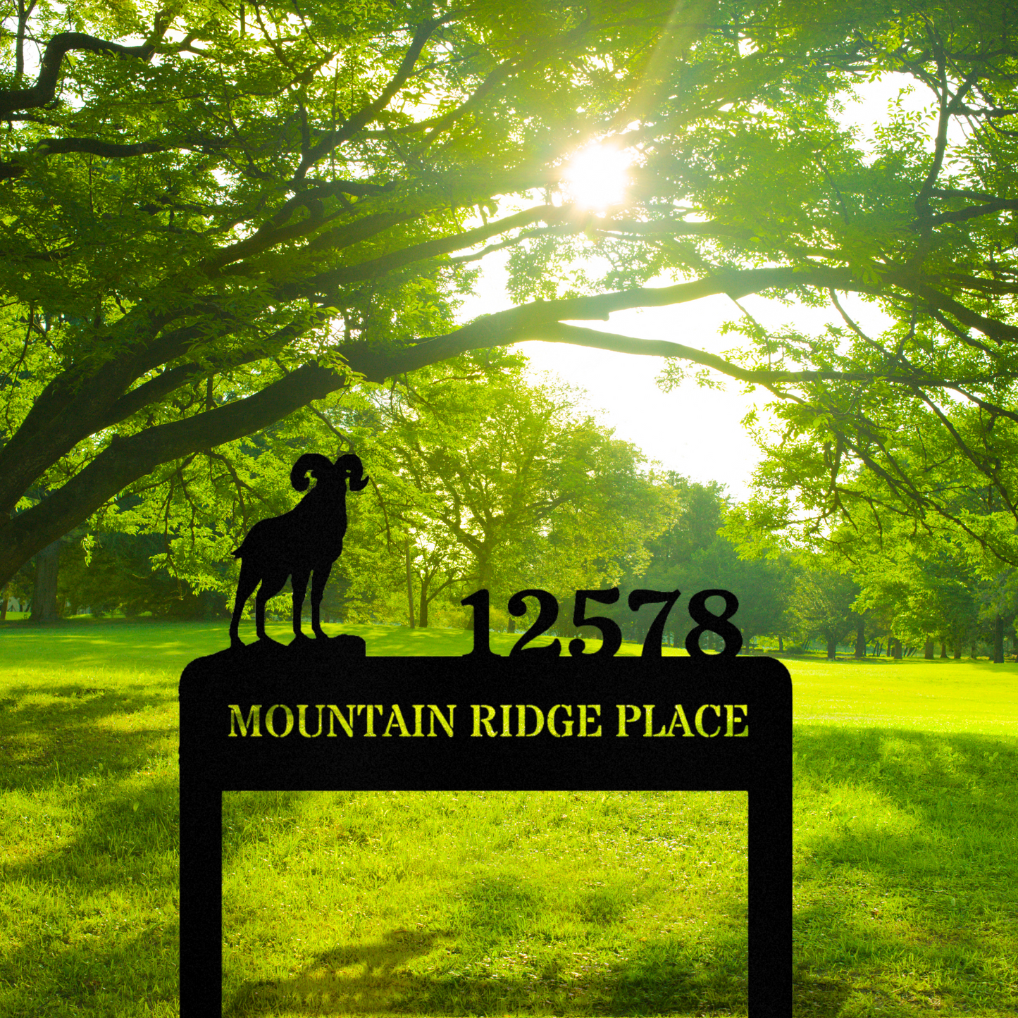 Personalized Bighorn Goat Address Stake, Metal Sign, Wilderness Address Sign, Housewarming Gift, Horizontal Address Plaque, Address Signage