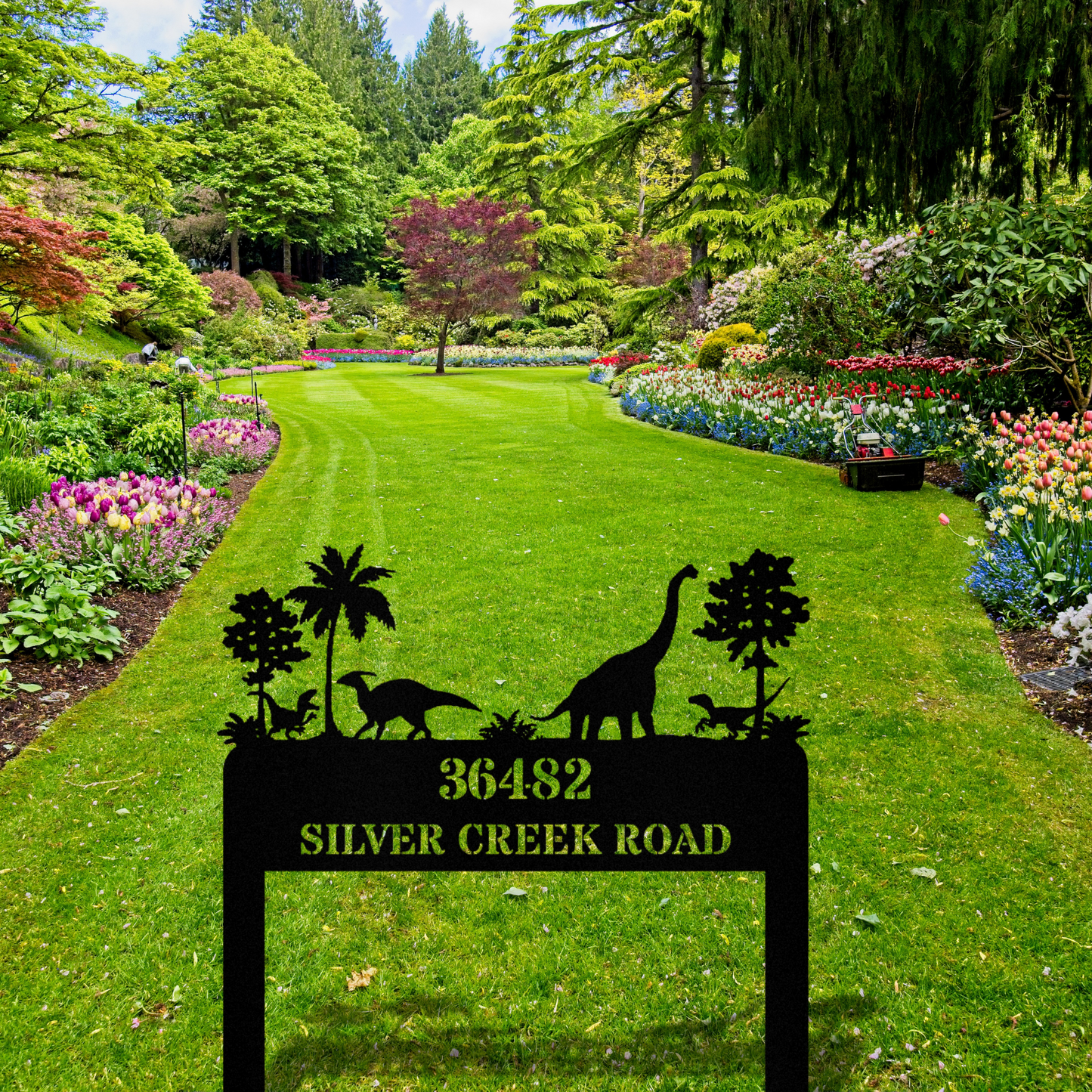 Custom Dinosaur Metal Address Sign, Dino Home Address Sign, Personalized Dinosaur Art Address Stake, New Home Outdoor Decor, Residence Sign