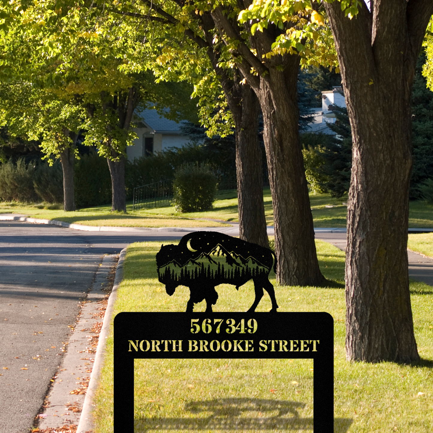 Bison Mountain Address Stake, Metal Address Sign, Wilderness address Sign, Housewarming Gift, Horizontal Address Plaque, Address Signage