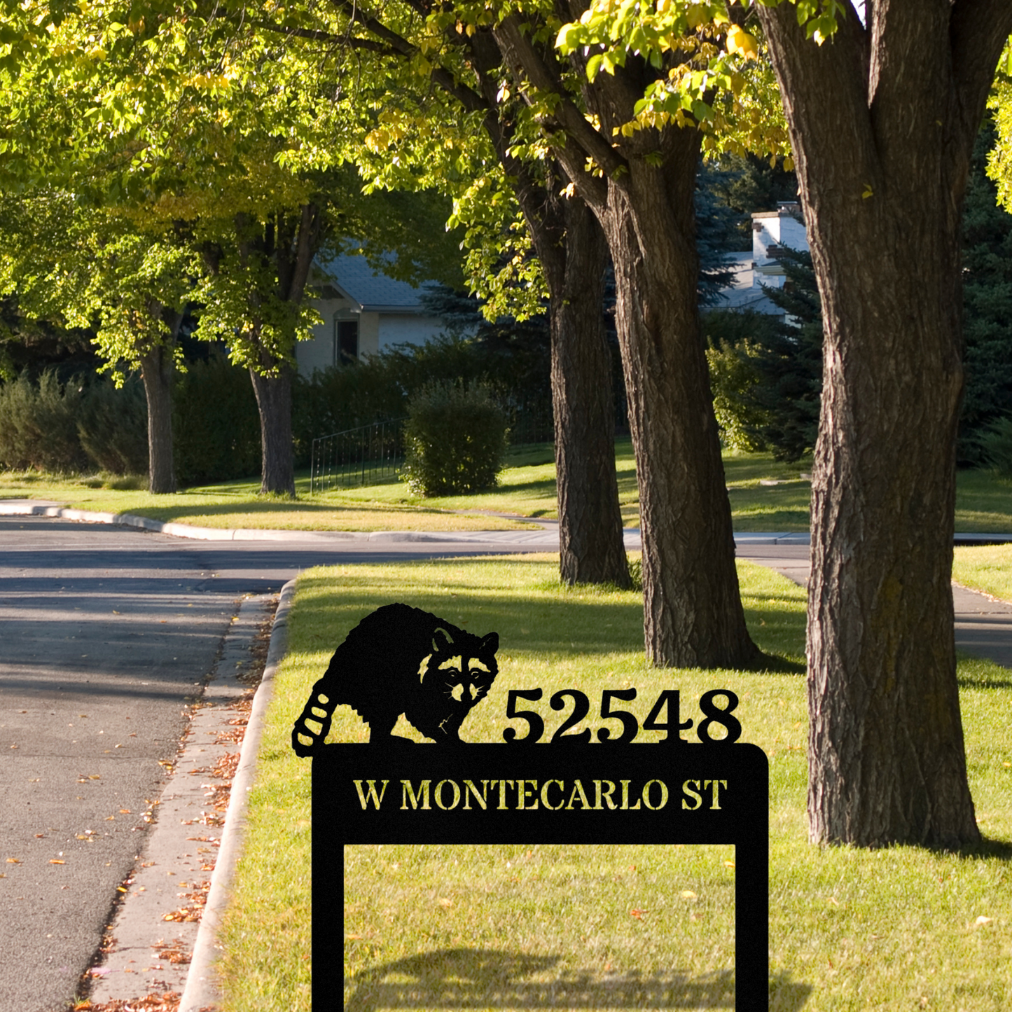 Raccoon Metal Address Stake, Customized Horizontal Address Sign, Personalized Address Signage, House Address, Metal House Number Stake