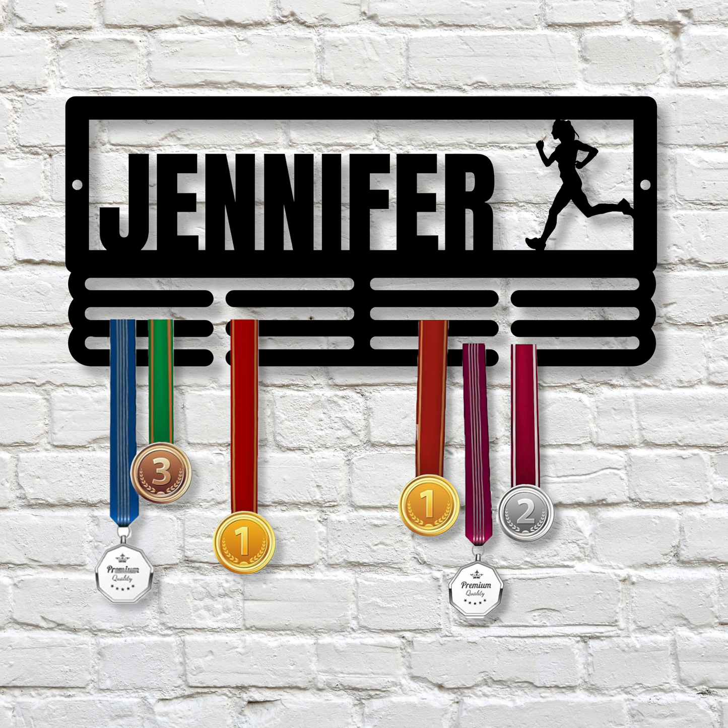 Personalized Track Medal Holder Metal Sign, Custom Runner's Name Medal Holder