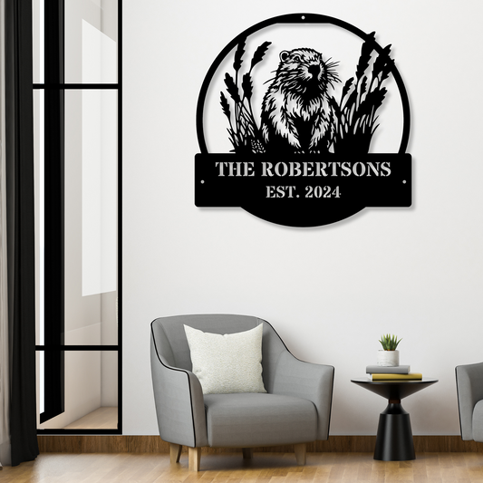 Custom Beaver Metal Wall Sign, Beaver Home Decor, Metal Beaver Art, Cabin Sign, Personalized Nature Lover Gift, Rustic Wall Decor Large Sign