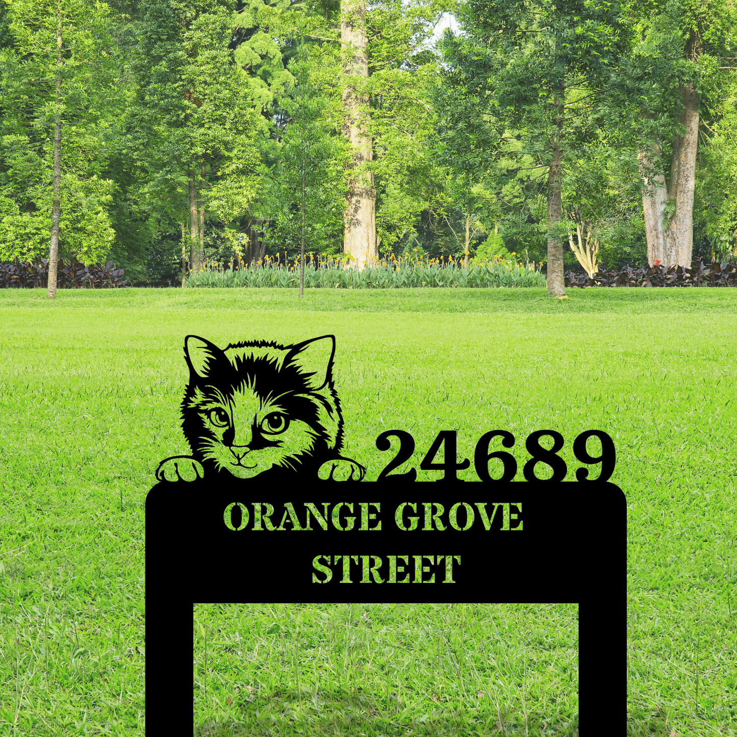 Peeking Cat Metal Address Stake Sign, Cat Address Sign, Horizontal Address Sign, Pet Lover Address Sign, House Number Address Signage, Cat Mom Sign