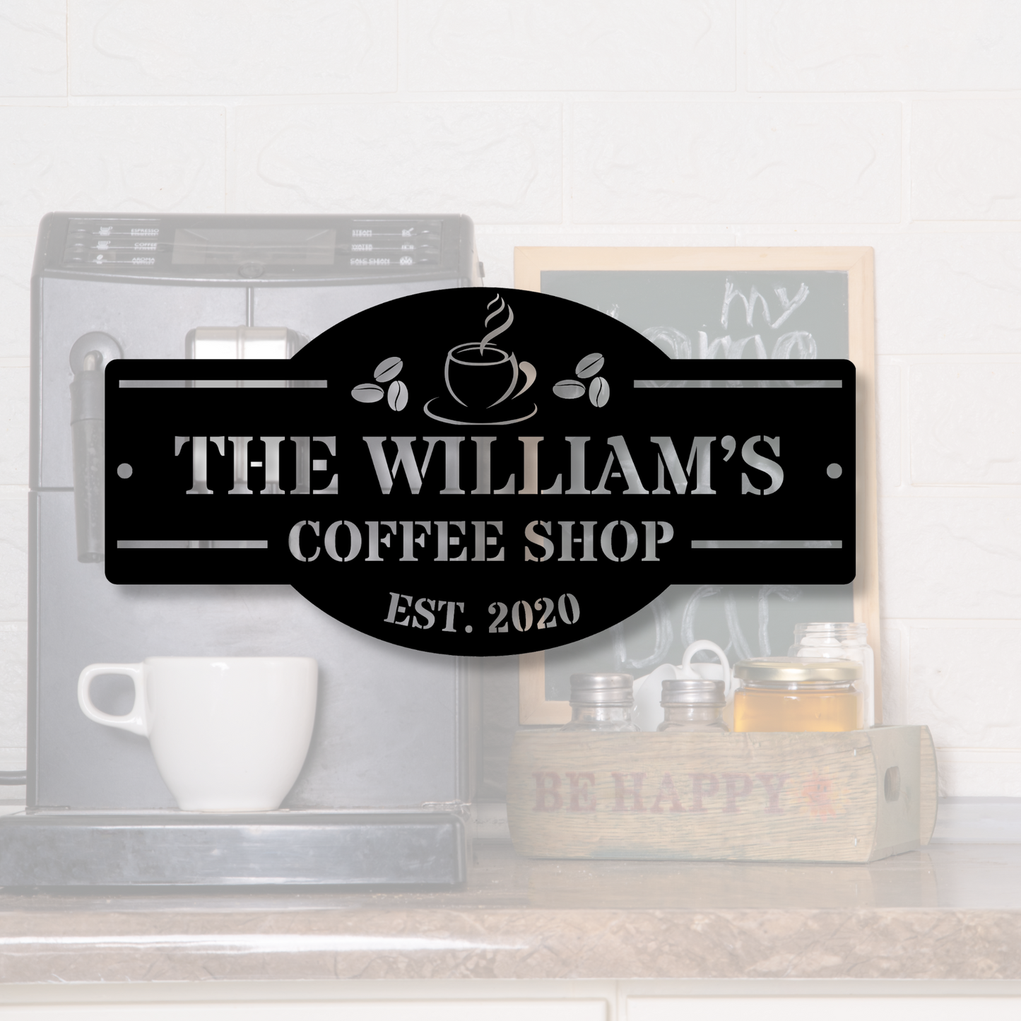 Personalized Family Coffee Bar Metal Sign,  Name Sign, Coffee Shop Sign