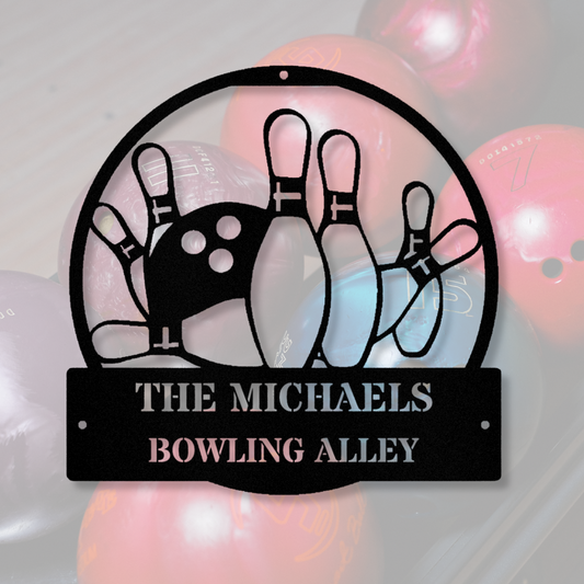 Custom Bowling Metal Wall Sign, Last Name Metal Wall Decor, Bowling Themed Metal Art Decor, Large Wall Metal Sign, Bowling Alley Sign
