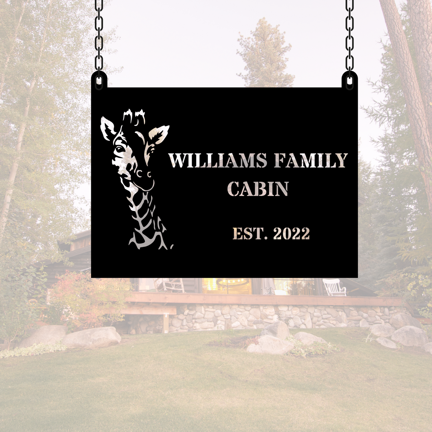 Custom Giraffe Cabin Wall Metal Sign, Giraffe Decor for Home, Wildlife Metal Art, Animal Lover Gift