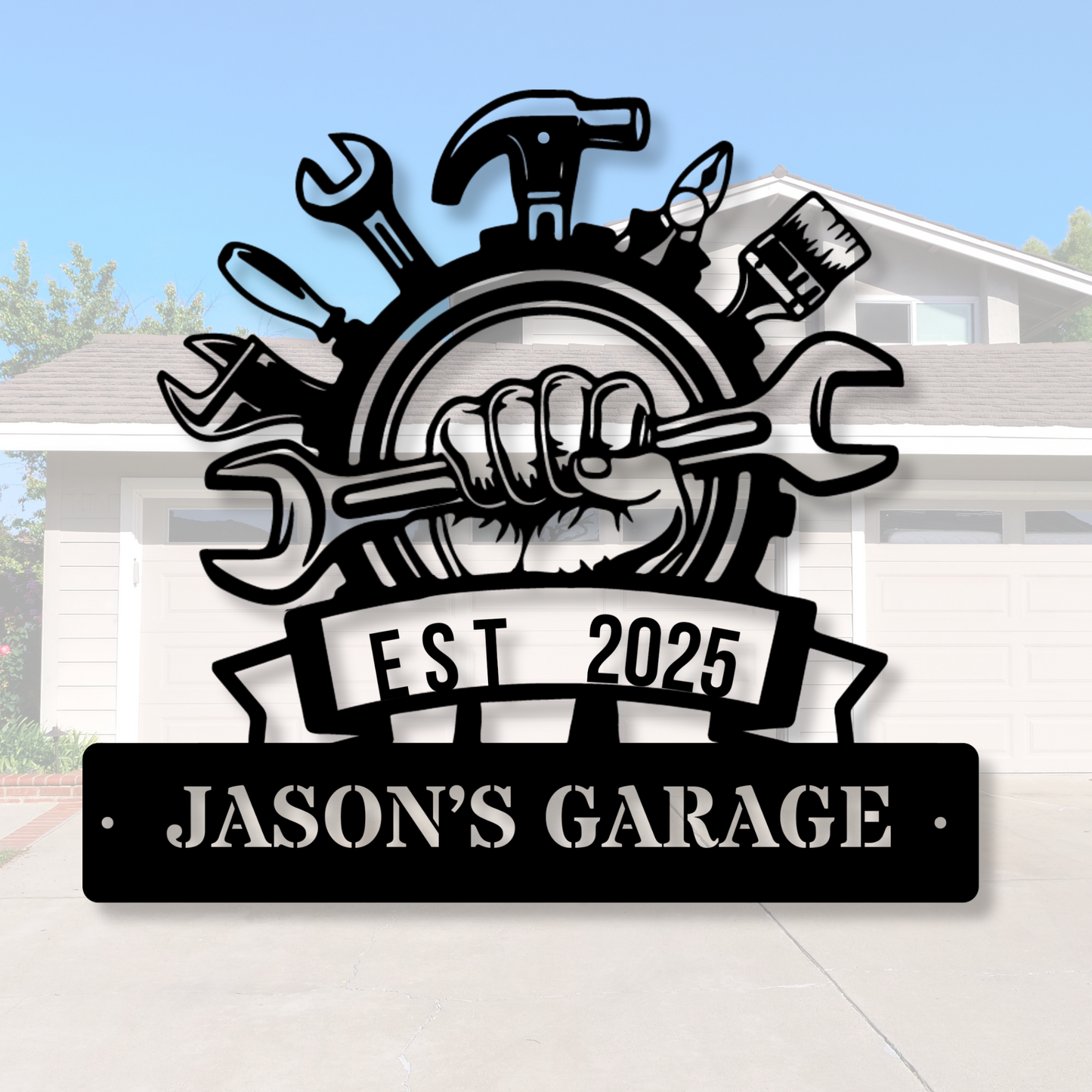 Custom Metal GARAGE Sign, Personalized Garage Decor, Workshop Wall Art, Man Cave Sign, Home Workshop Accessory
