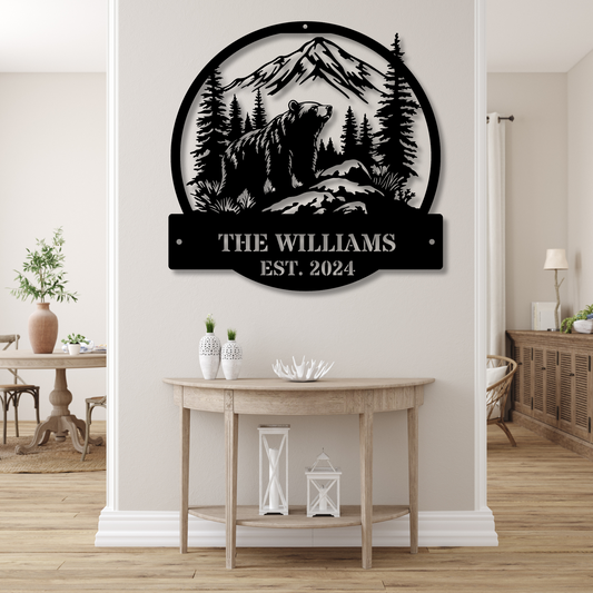 Customized Bear Mountain Wall Metal Sign, Cabin Wall Decor, Christmas Gift for Him, Last Name Personalizaed Metal Sign, Established Metal Art Decor
