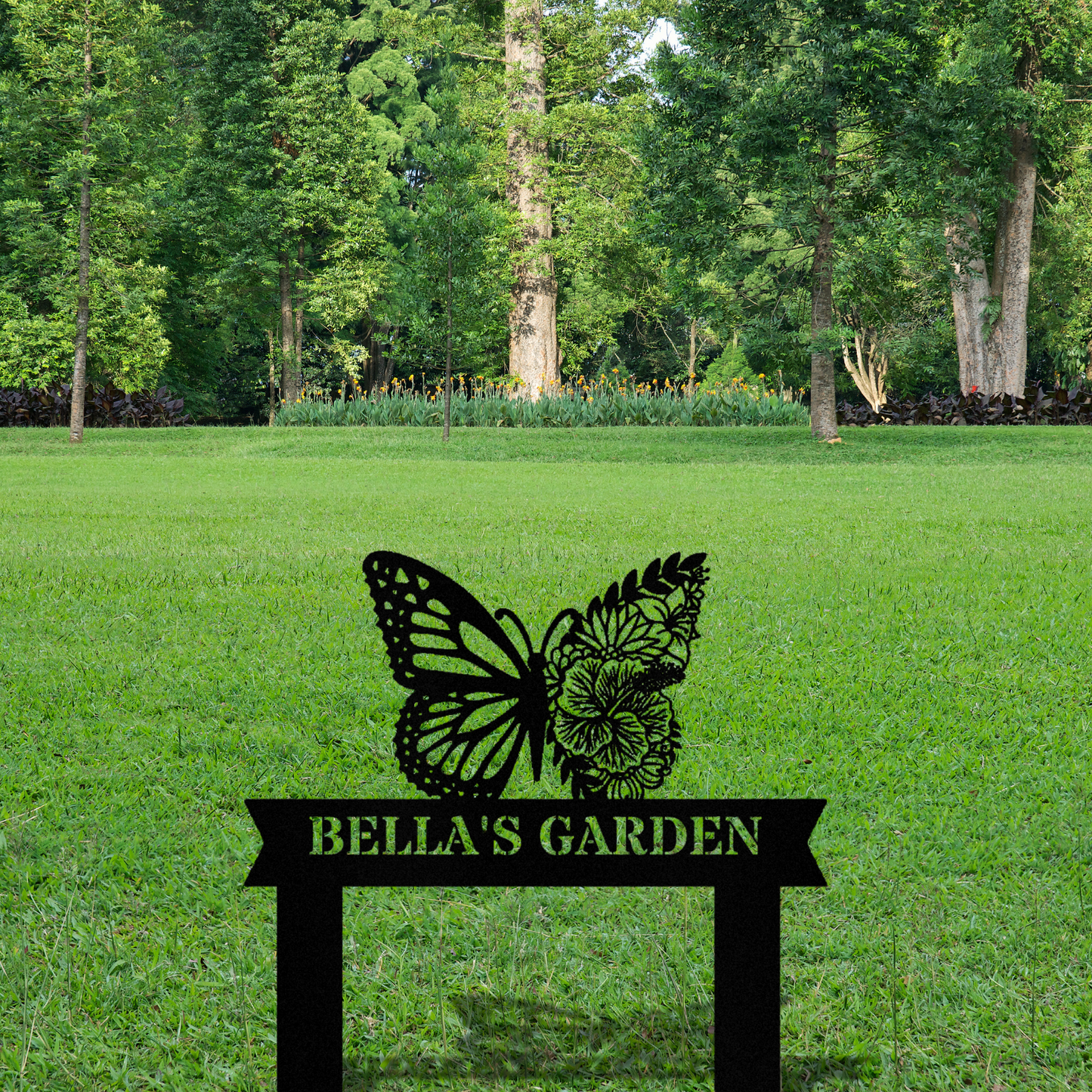 Butterfly Flower Garden Metal Stake Sign, Large Garden Stake Sign, Garden Decor Stake Sign