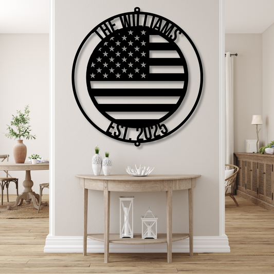 Custom US Flag Metal Sign, American Flag Gift, Personalized Name Sign,4th of July Gift,Patriotic Wall Art,Veteran Gift