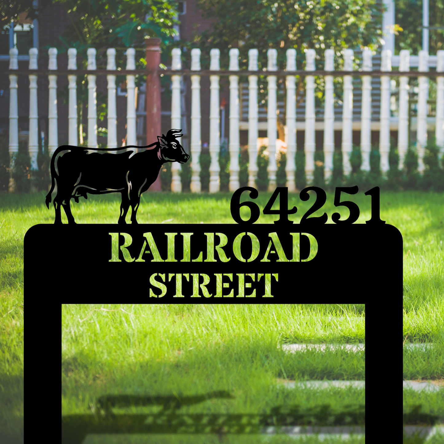 Custom Cow Metal Stake Sign, Farmhouse Address Sign, Rustic Home Decor, Personalized Ranch Sign, Farm Address Sign, Cattle Themed Art