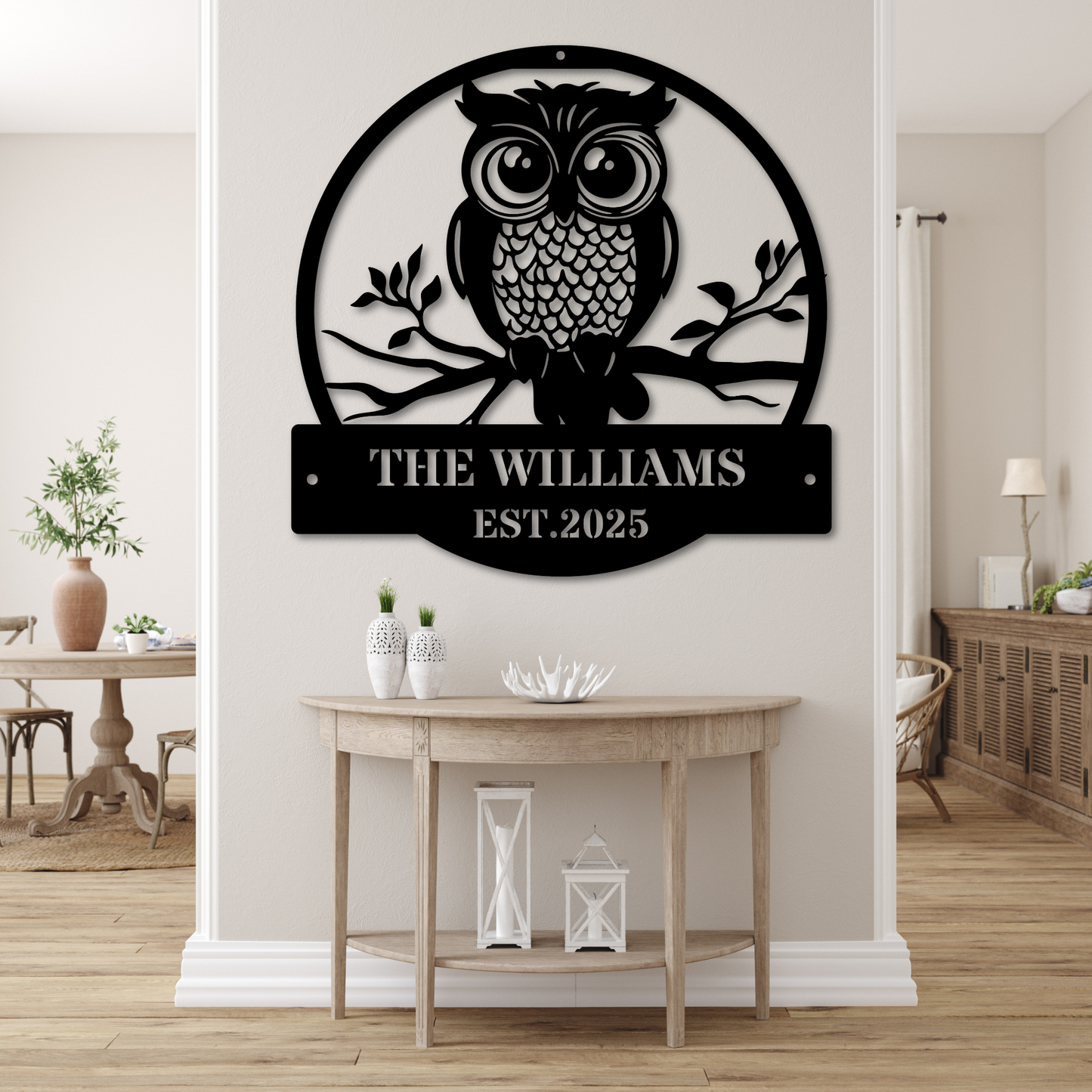 Custom Family Metal Sign, Personalized Owl Theme Wall Decor