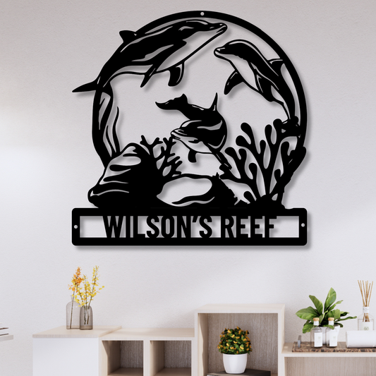 Personalized Dolphin Sign, Custom Name Sign, Dolphin Decor, Sea Life Wall Art, Nautical Gift, Ocean Theme Name Sign